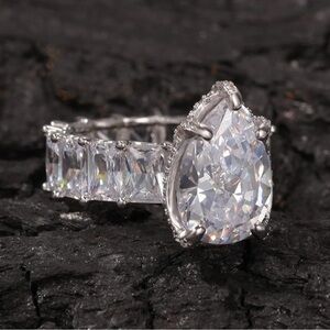 Pear Cut Cubic Zirconia Stainless Steel Ring